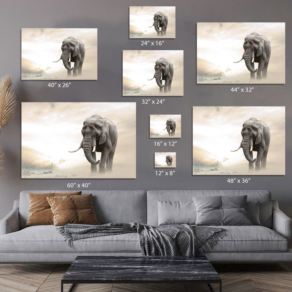 African elephant male walking alone in desert at sunset Canvas Print or Poster - Canvas Art Rocks - 7