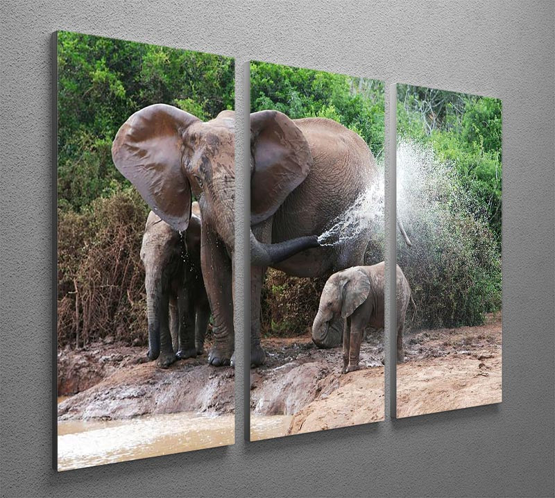African elephant mother and baby cooling off 3 Split Panel Canvas Print - Canvas Art Rocks - 2