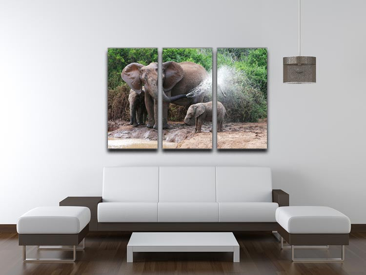 African elephant mother and baby cooling off 3 Split Panel Canvas Print - Canvas Art Rocks - 3