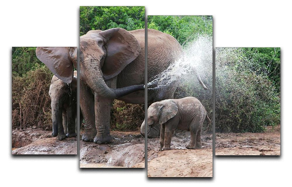African elephant mother and baby cooling off 4 Split Panel Canvas - Canvas Art Rocks - 1