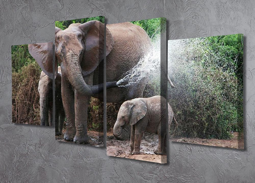 African elephant mother and baby cooling off 4 Split Panel Canvas - Canvas Art Rocks - 2