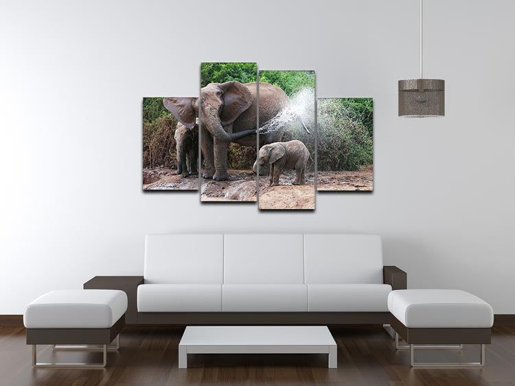 African elephant mother and baby cooling off 4 Split Panel Canvas - Canvas Art Rocks - 3