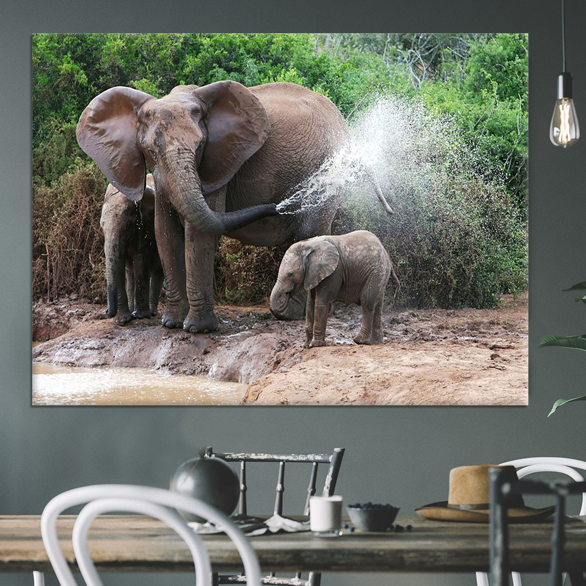 African elephant mother and baby cooling off Canvas Print or Poster - Canvas Art Rocks - 3