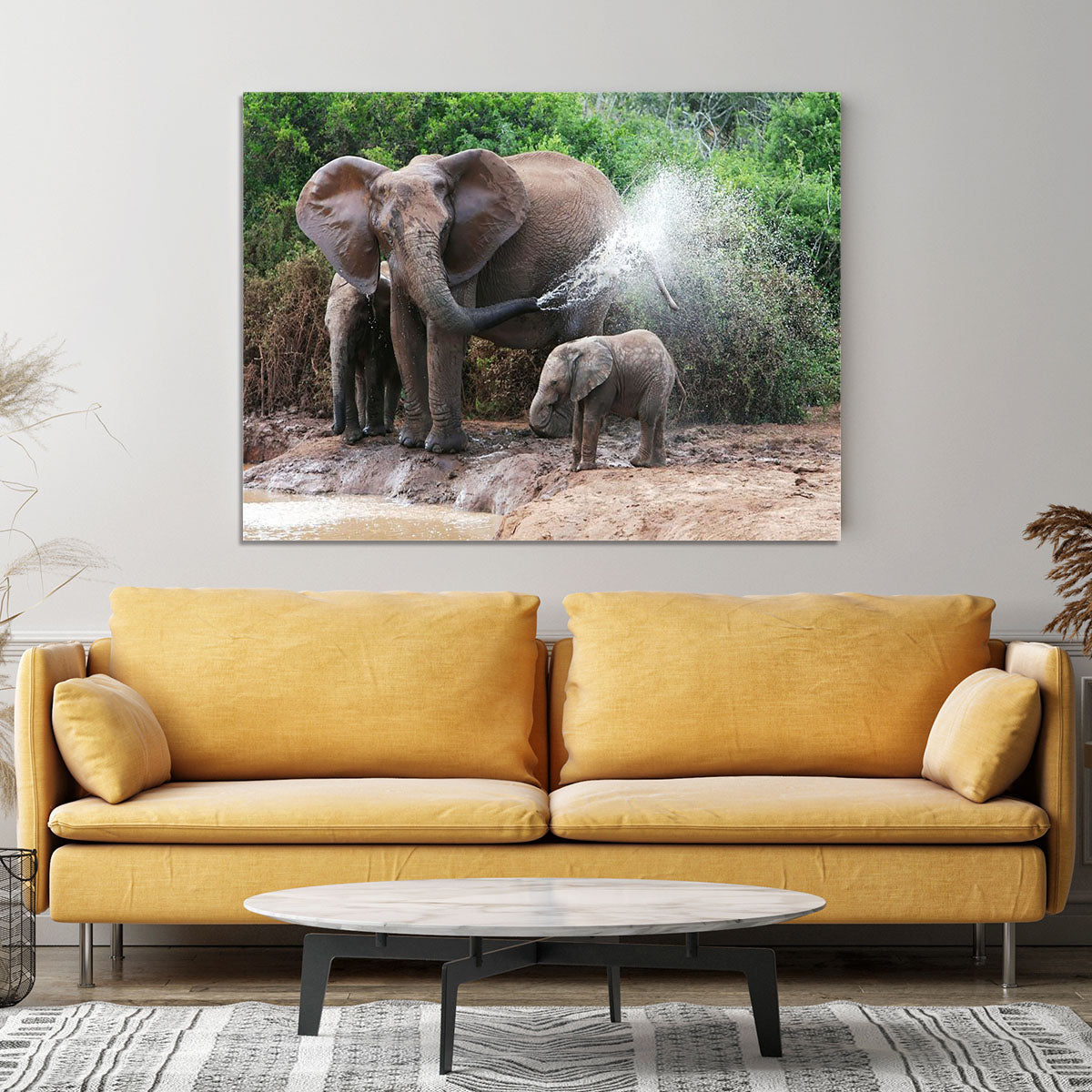 African elephant mother and baby cooling off Canvas Print or Poster - Canvas Art Rocks - 4