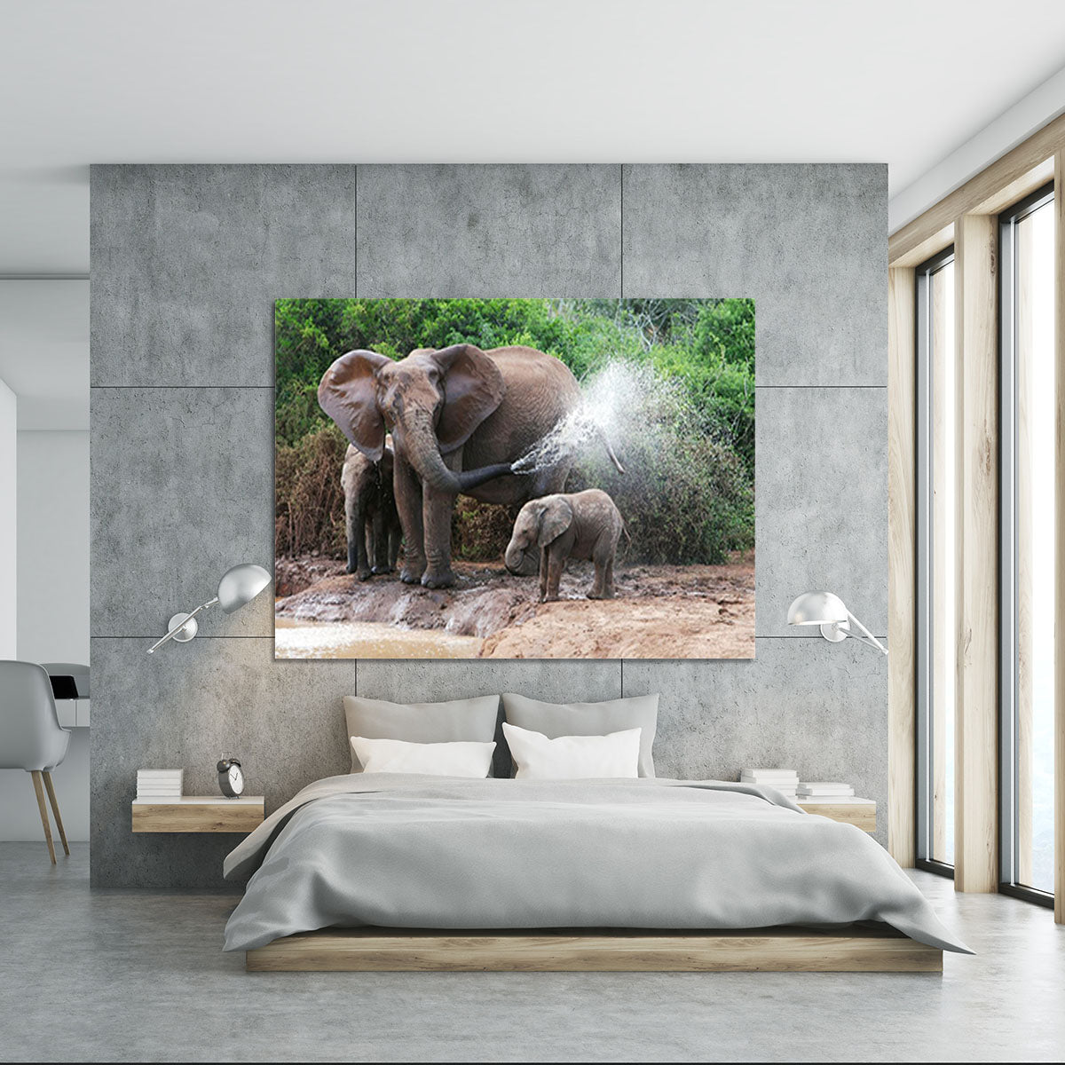 African elephant mother and baby cooling off Canvas Print or Poster - Canvas Art Rocks - 5
