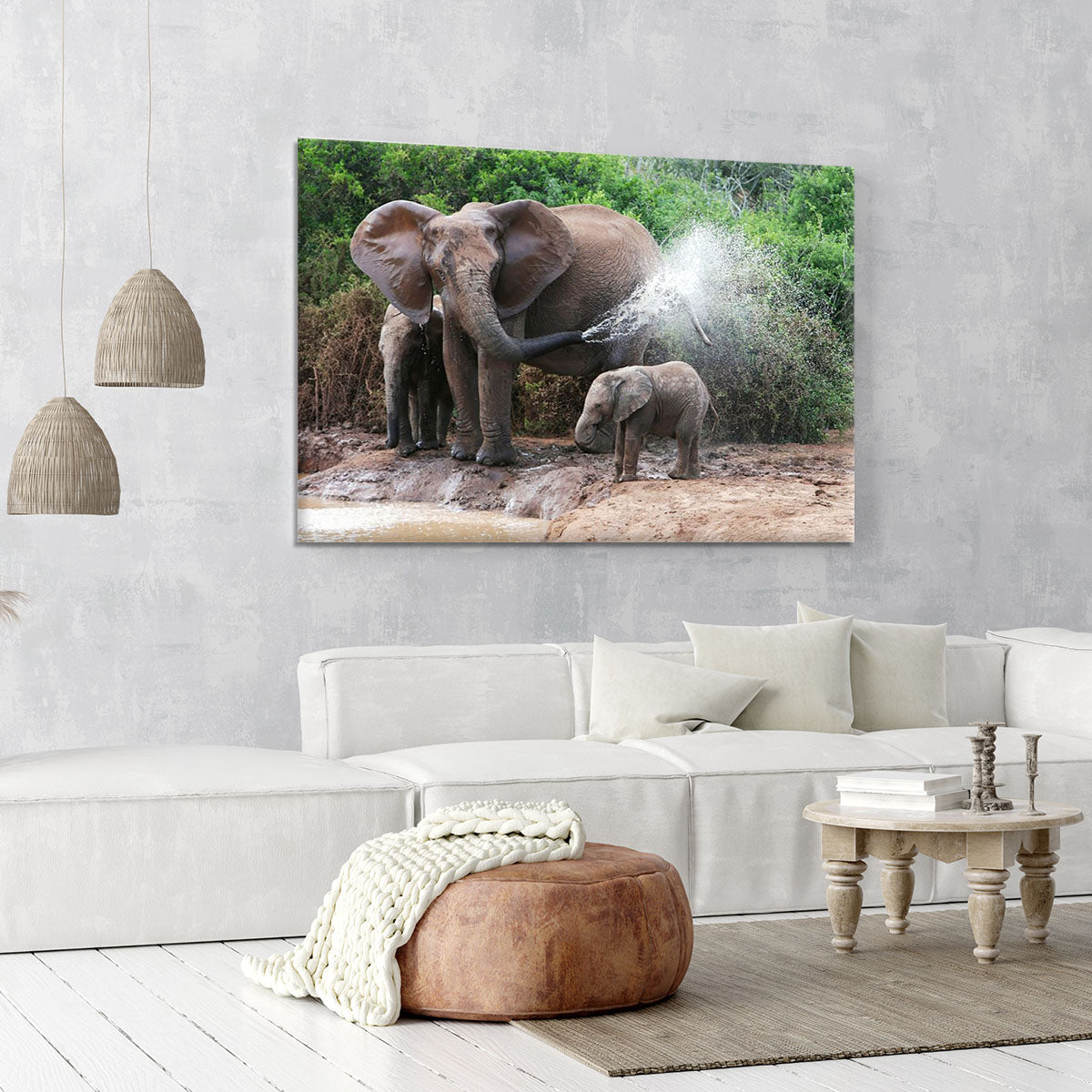 African elephant mother and baby cooling off Canvas Print or Poster - Canvas Art Rocks - 6
