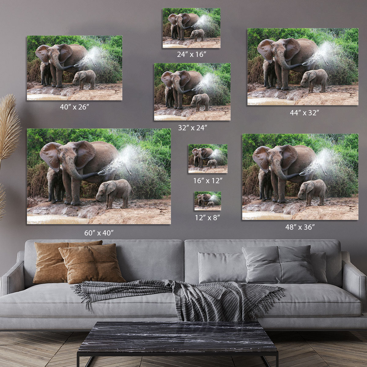 African elephant mother and baby cooling off Canvas Print or Poster - Canvas Art Rocks - 7