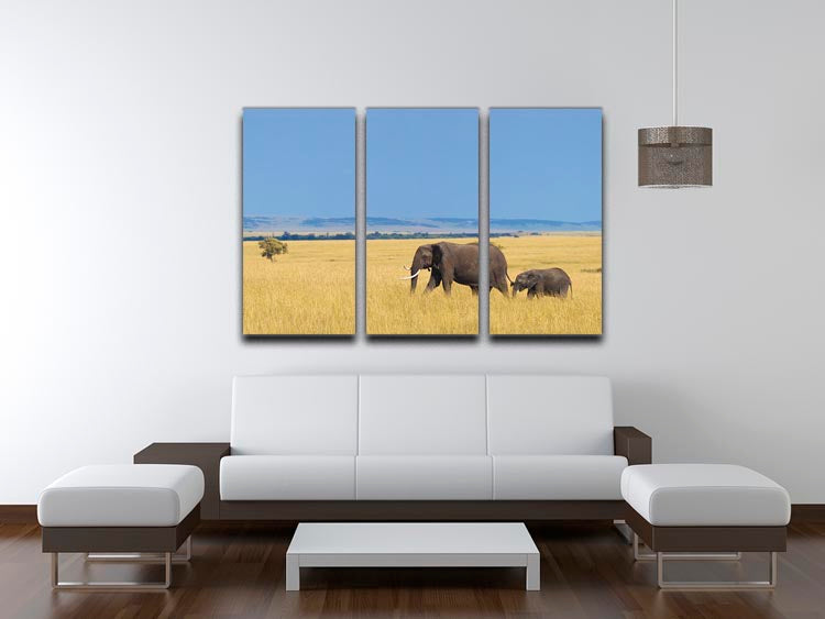 African elephant with calf 3 Split Panel Canvas Print - Canvas Art Rocks - 3