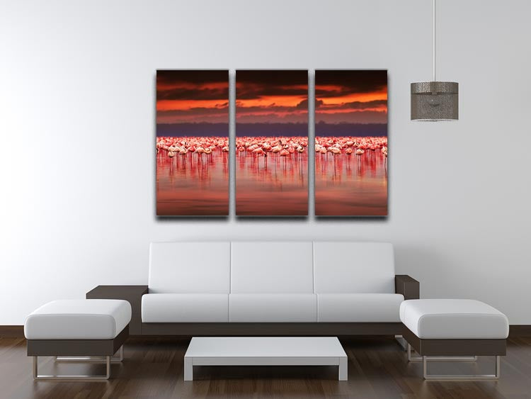 African flamingos in the lake 3 Split Panel Canvas Print - Canvas Art Rocks - 3