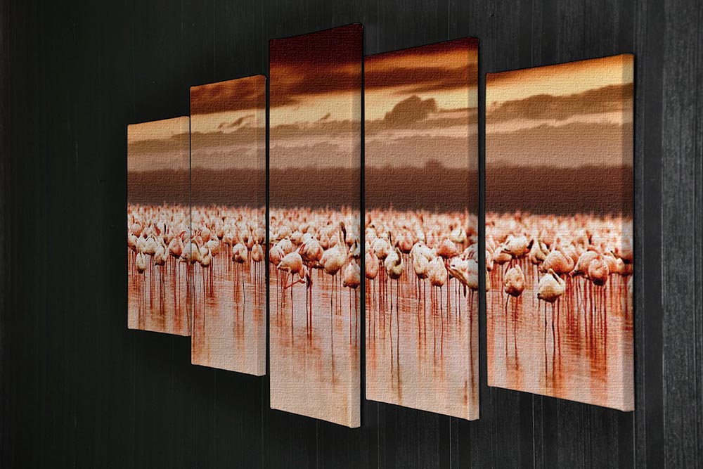 African flamingos in the lake over beautiful sunset 5 Split Panel Canvas - Canvas Art Rocks - 2