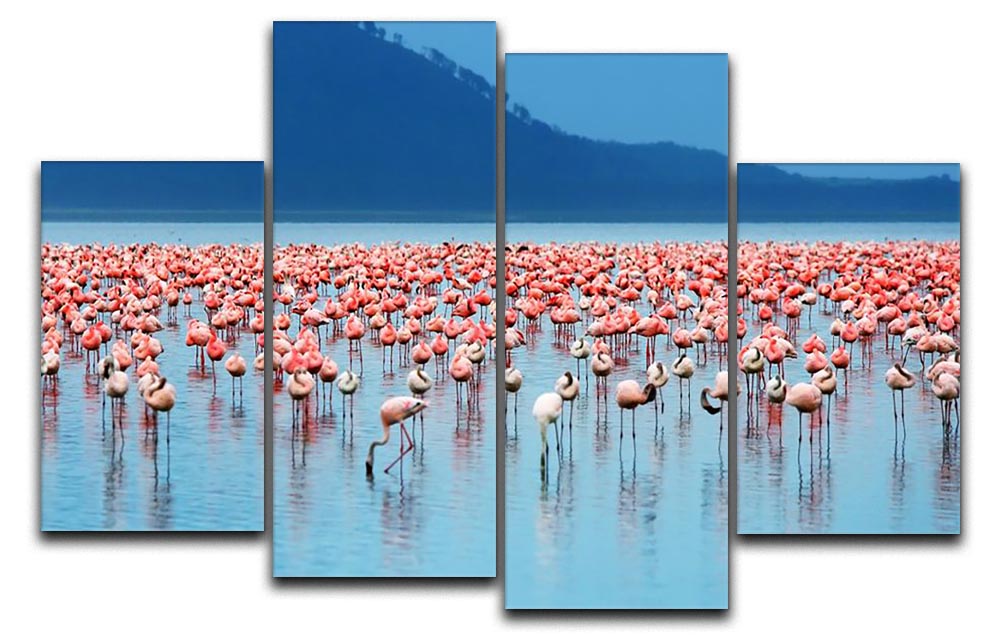 African safari flamingos in the lake 4 Split Panel Canvas - Canvas Art Rocks - 1