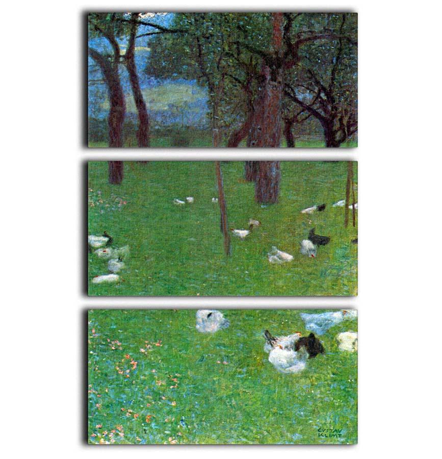 After the rain garden with chickens in St. Agatha by Klimt 3 Split Panel Canvas Print - Canvas Art Rocks - 1