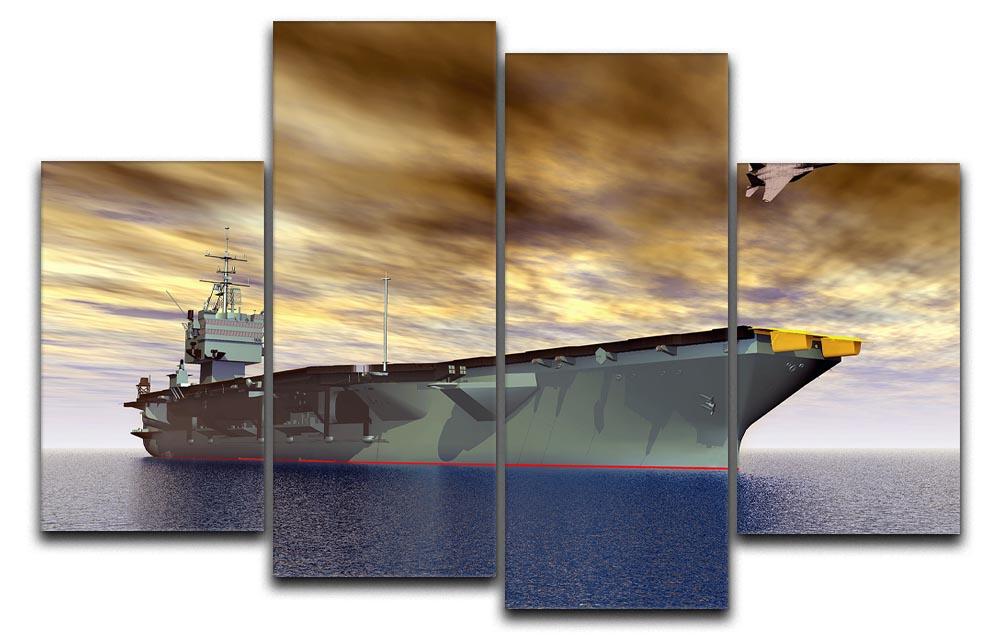 Aircraft Carrier and Fighter Plane 4 Split Panel Canvas  - Canvas Art Rocks - 1