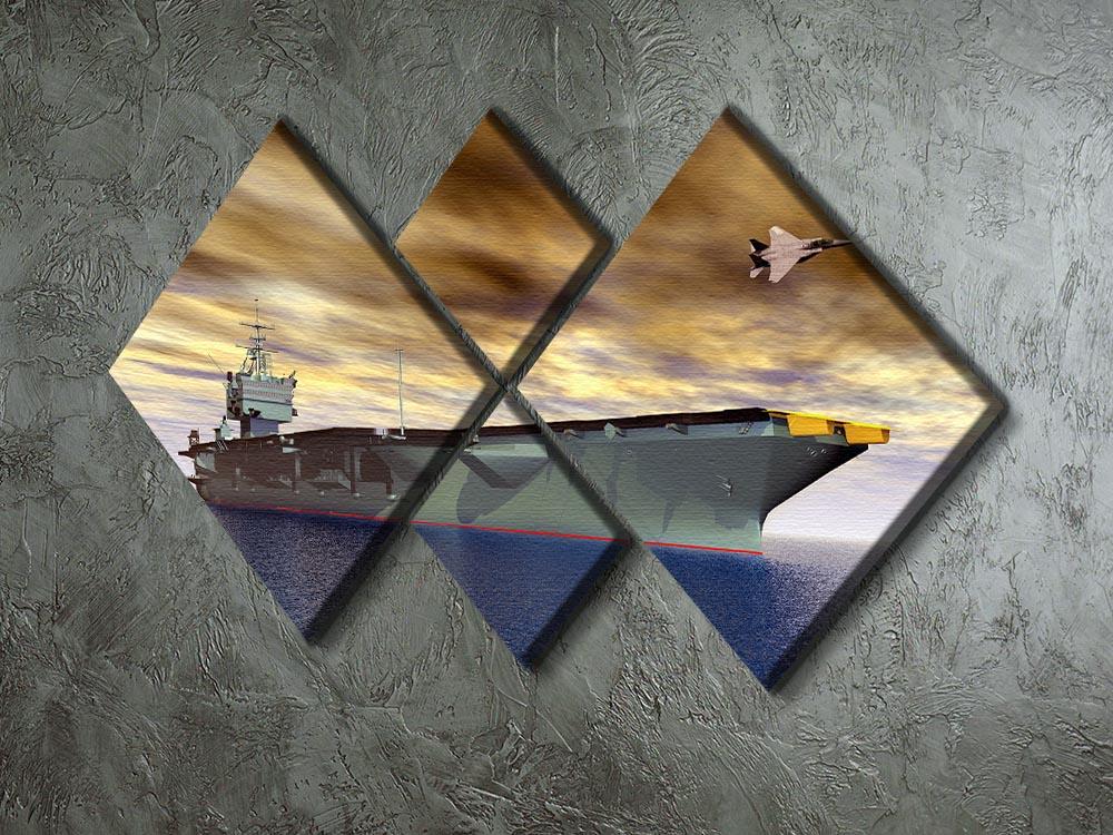 Aircraft Carrier and Fighter Plane 4 Square Multi Panel Canvas  - Canvas Art Rocks - 2