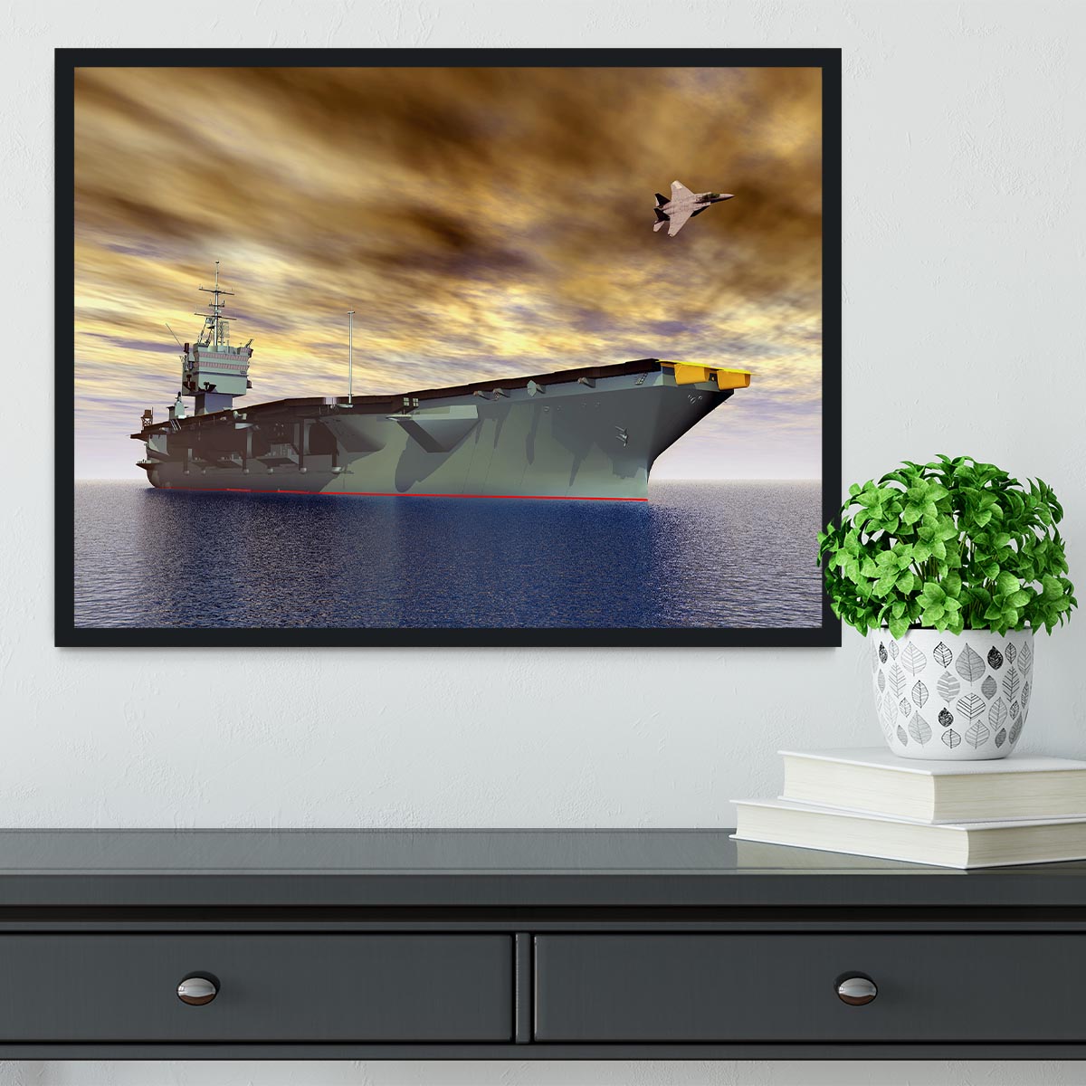 Aircraft Carrier and Fighter Plane Framed Print - Canvas Art Rocks - 2