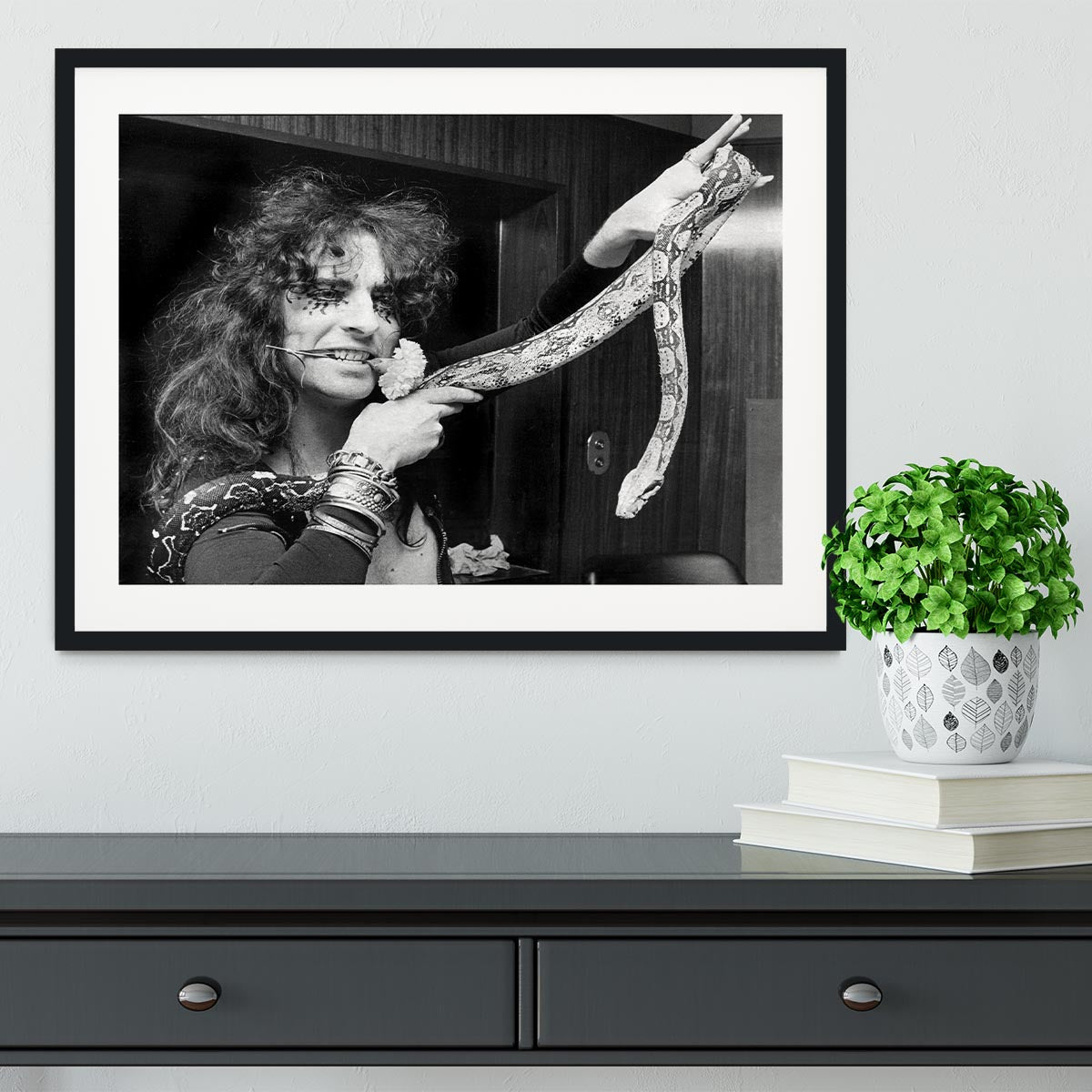 Alice Cooper with his snake Framed Print - Canvas Art Rocks - 1