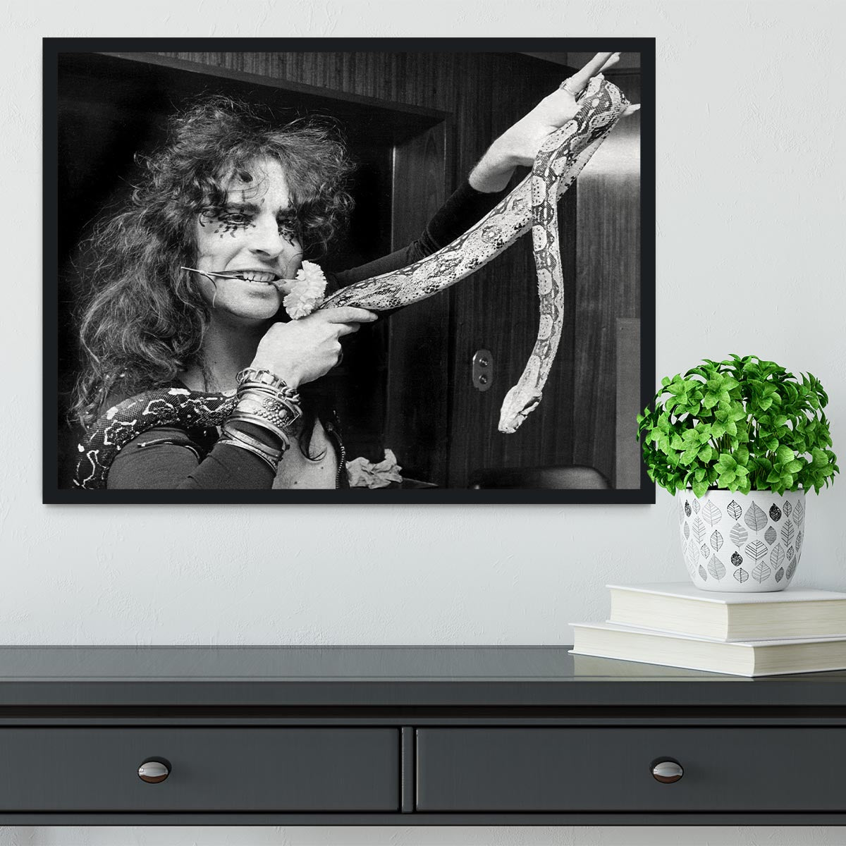 Alice Cooper with his snake Framed Print - Canvas Art Rocks - 2