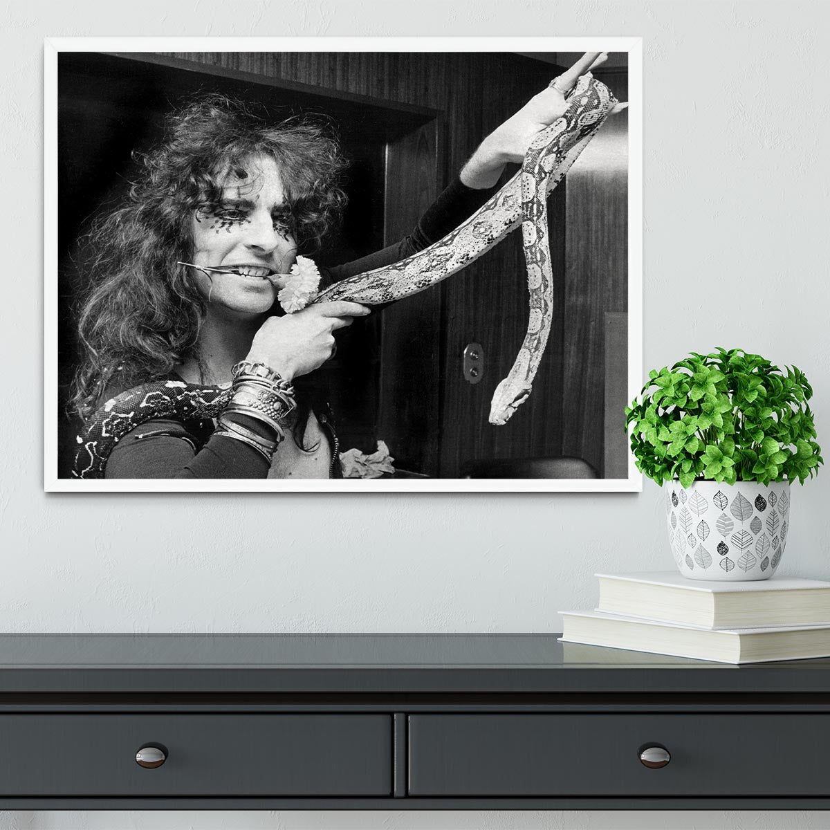 Alice Cooper with his snake Framed Print - Canvas Art Rocks -6