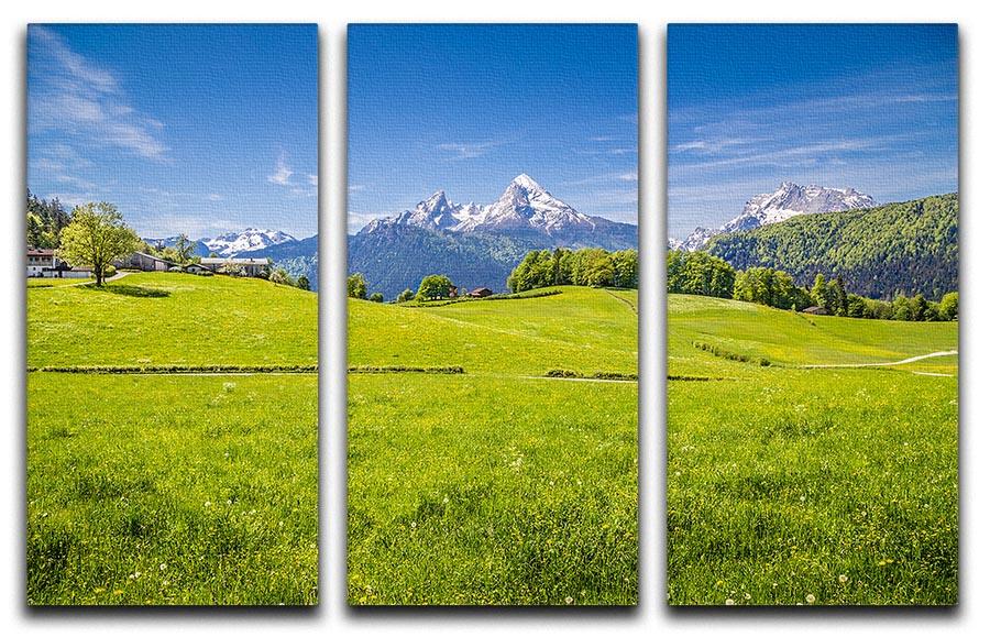 Alps with fresh green meadow 3 Split Panel Canvas Print - Canvas Art Rocks - 1