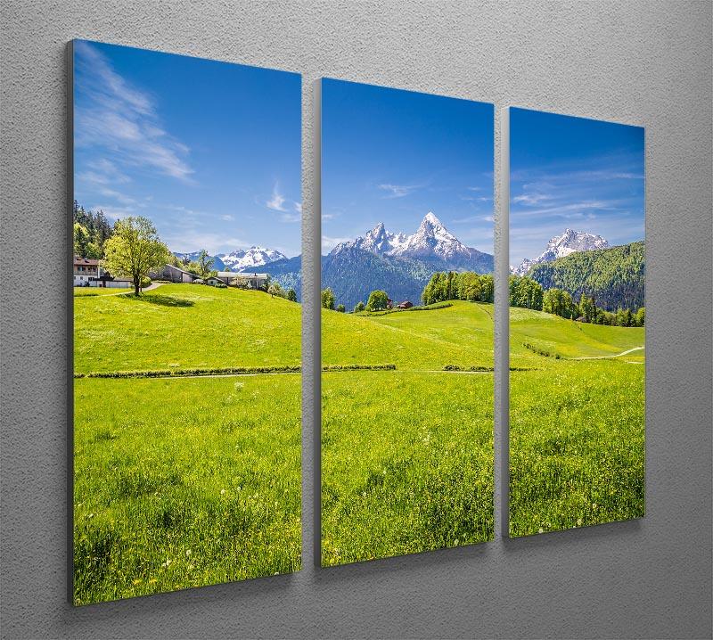 Alps with fresh green meadow 3 Split Panel Canvas Print - Canvas Art Rocks - 2