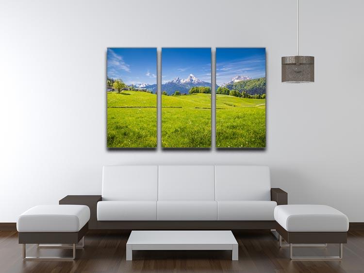 Alps with fresh green meadow 3 Split Panel Canvas Print - Canvas Art Rocks - 3