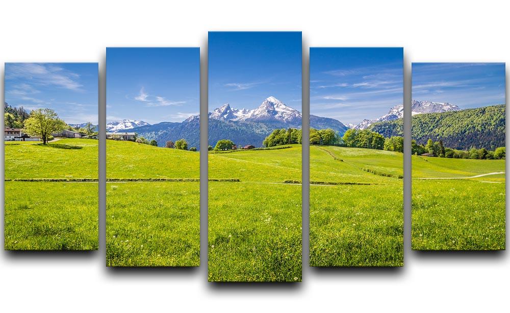 Alps with fresh green meadow 5 Split Panel Canvas  - Canvas Art Rocks - 1