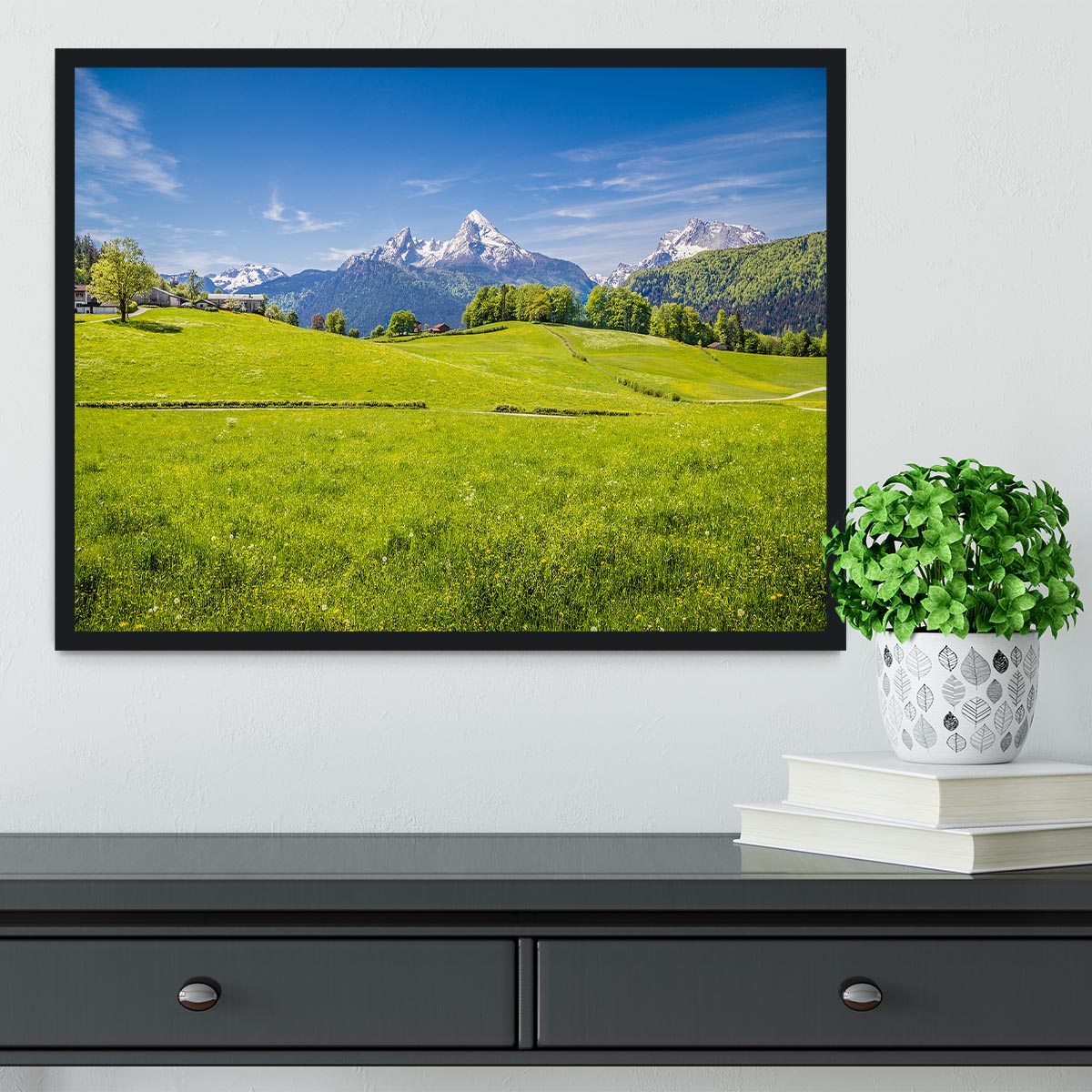 Alps with fresh green meadow Framed Print - Canvas Art Rocks - 2