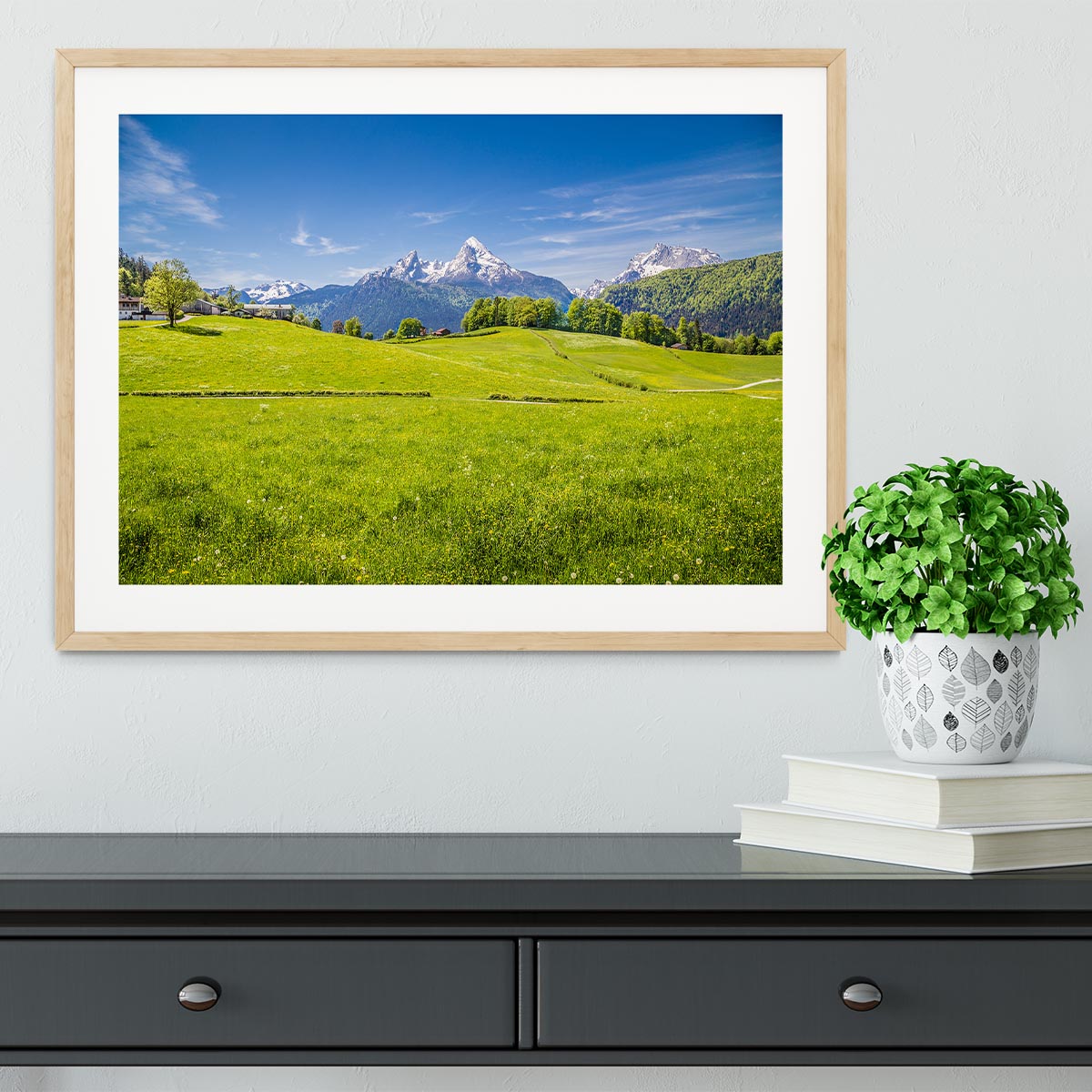 Alps with fresh green meadow Framed Print - Canvas Art Rocks - 3