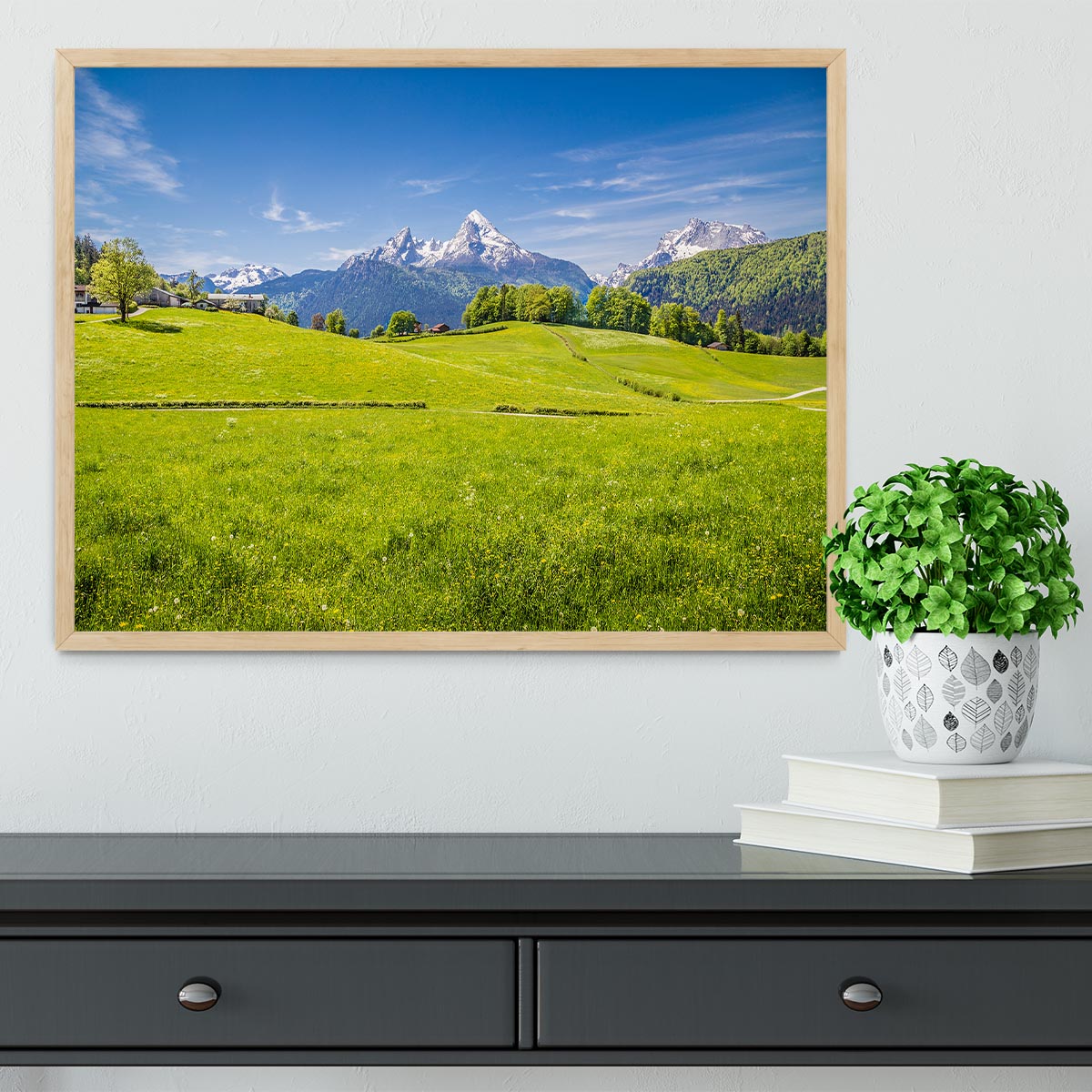 Alps with fresh green meadow Framed Print - Canvas Art Rocks - 4