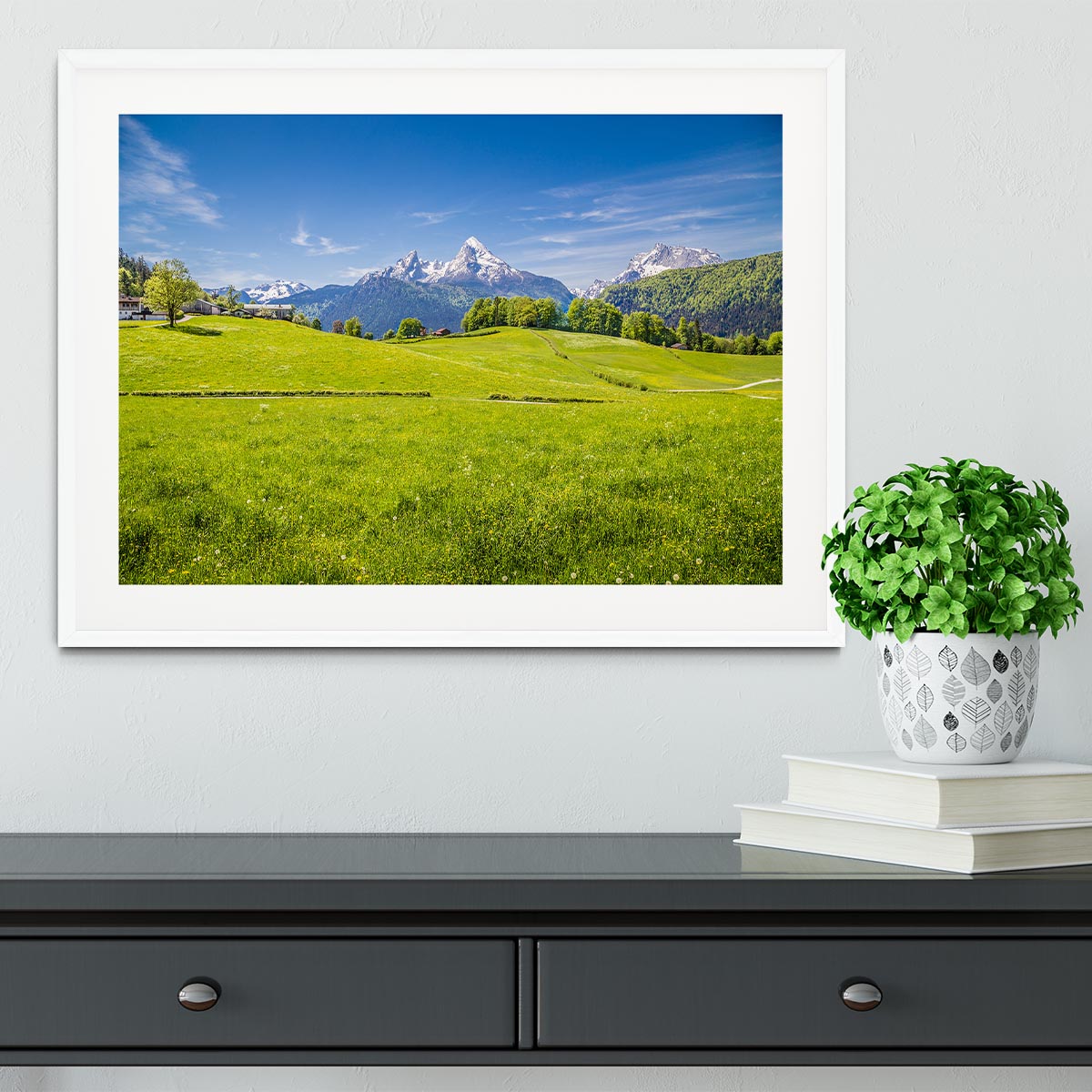 Alps with fresh green meadow Framed Print - Canvas Art Rocks - 5