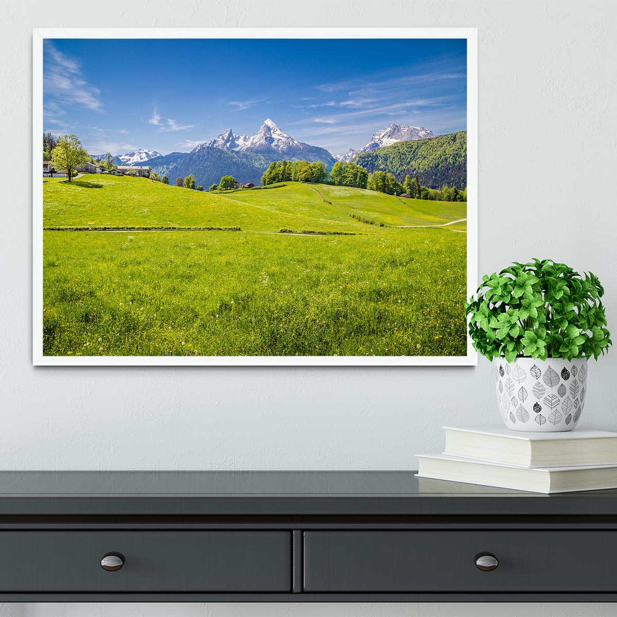 Alps with fresh green meadow Framed Print - Canvas Art Rocks -6