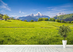Alps with fresh green meadow Wall Mural Wallpaper - Canvas Art Rocks - 4