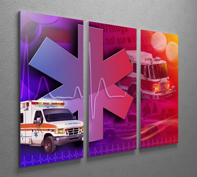 Ambulance Firetruck and Police car 3 Split Panel Canvas Print - Canvas Art Rocks - 2