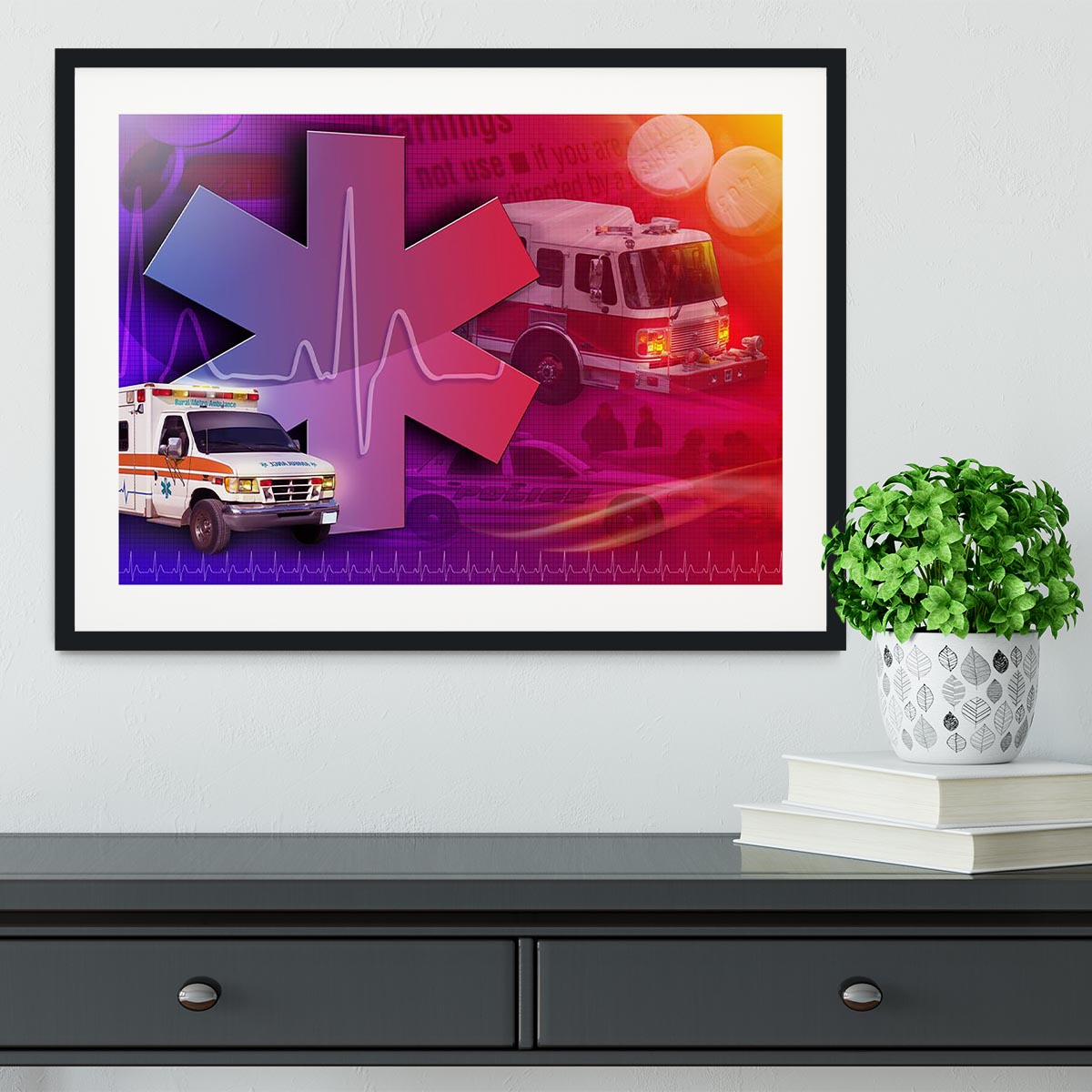 Ambulance Firetruck and Police car Framed Print - Canvas Art Rocks - 1