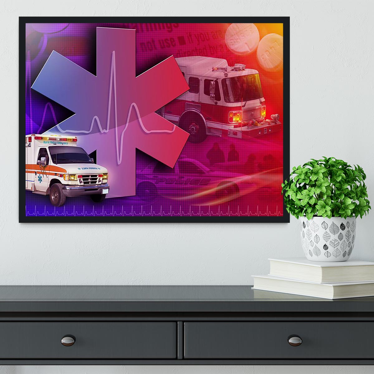 Ambulance Firetruck and Police car Framed Print - Canvas Art Rocks - 2