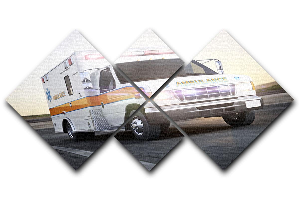 Ambulance running with lights and sirens 4 Square Multi Panel Canvas  - Canvas Art Rocks - 1