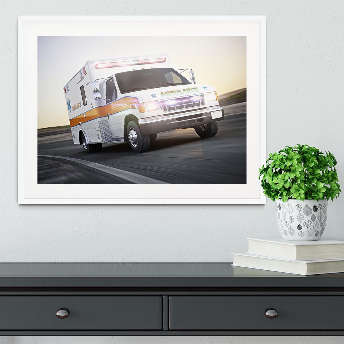 Ambulance running with lights and sirens Framed Print - Canvas Art Rocks - 5