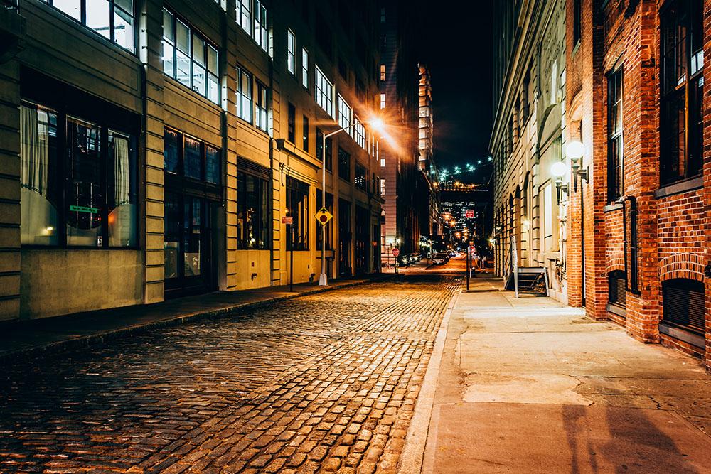 An alley at night in Brooklyn Wall Mural Wallpaper - Canvas Art Rocks - 1