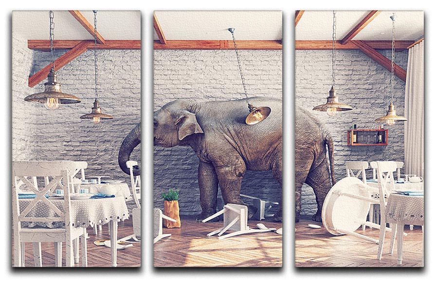 An elephant calm in a restaurant interior 3 Split Panel Canvas Print - Canvas Art Rocks - 1