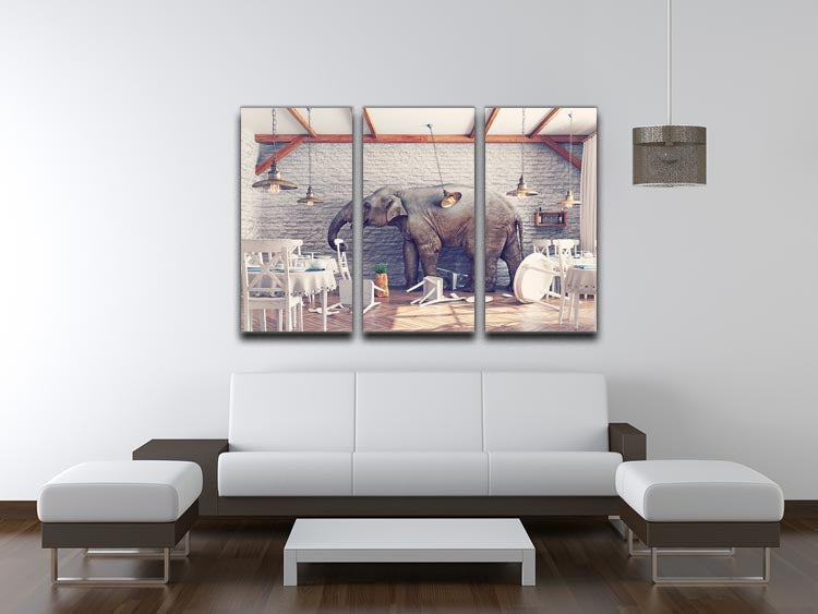 An elephant calm in a restaurant interior 3 Split Panel Canvas Print - Canvas Art Rocks - 3