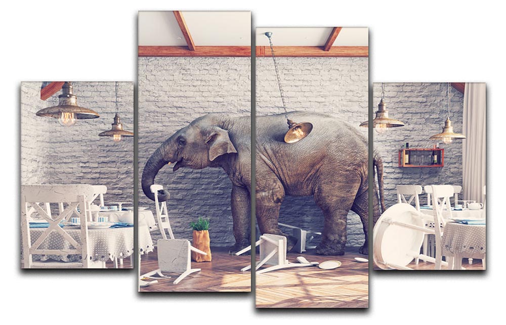 An elephant calm in a restaurant interior 4 Split Panel Canvas - Canvas Art Rocks - 1
