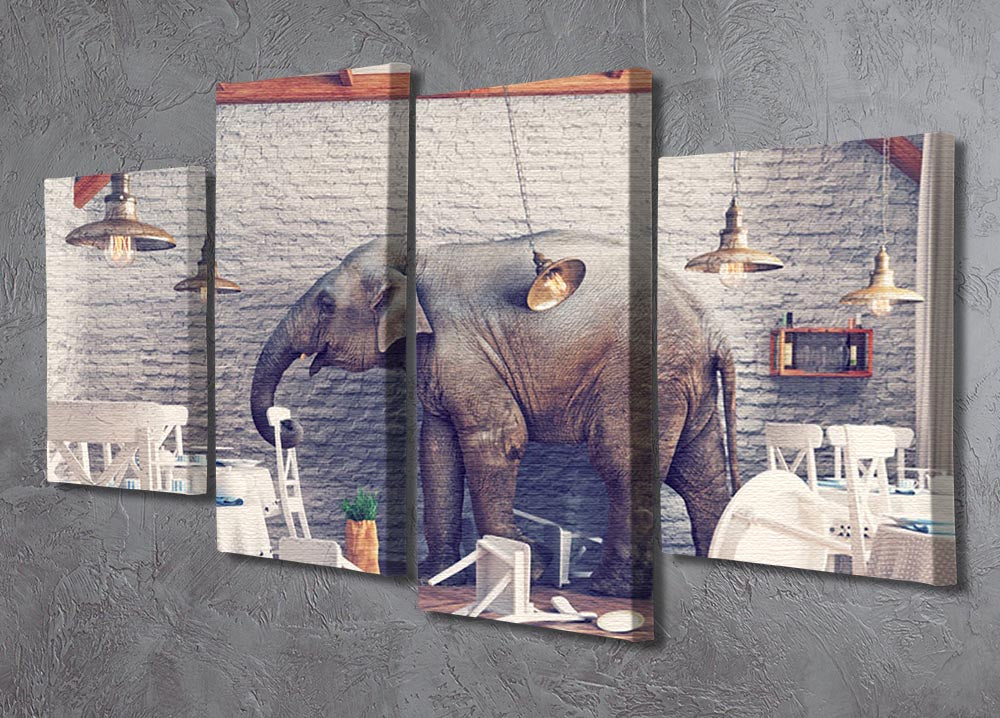 An elephant calm in a restaurant interior 4 Split Panel Canvas - Canvas Art Rocks - 2