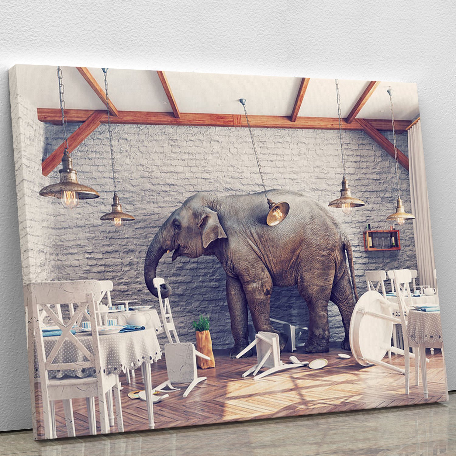 An elephant calm in a restaurant interior Canvas Print or Poster - Canvas Art Rocks - 1