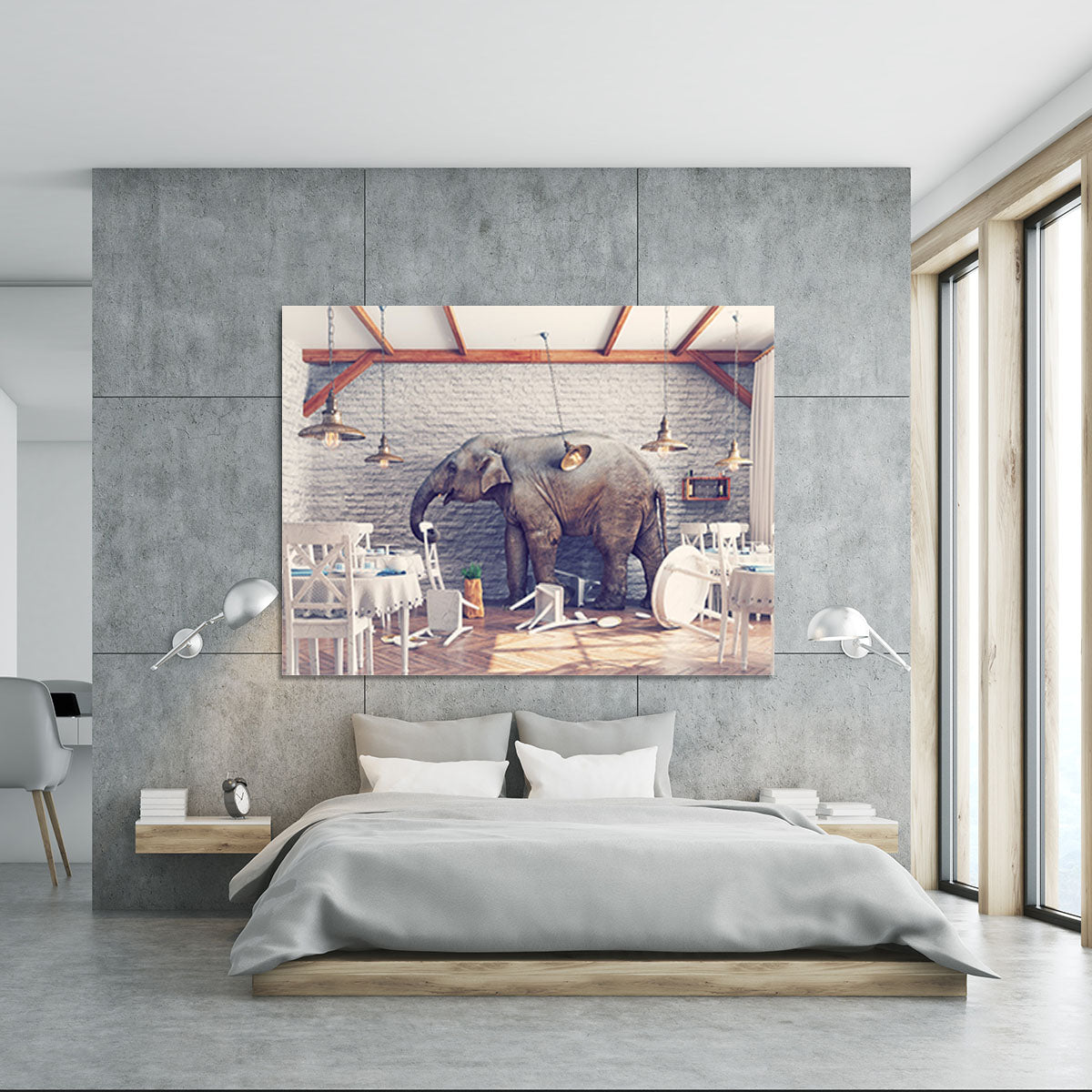An elephant calm in a restaurant interior Canvas Print or Poster - Canvas Art Rocks - 5