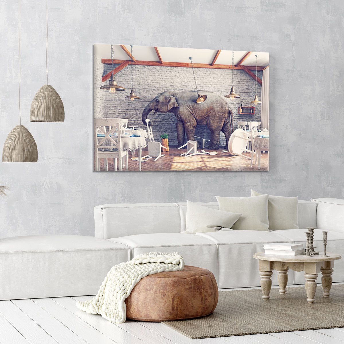 An elephant calm in a restaurant interior Canvas Print or Poster - Canvas Art Rocks - 6