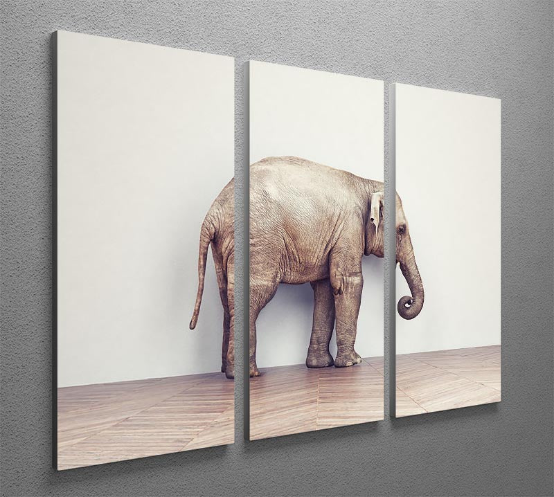 An elephant calm in the room near white wall. Creative concept 3 Split Panel Canvas Print - Canvas Art Rocks - 2