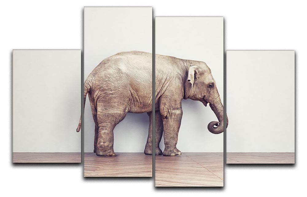An elephant calm in the room near white wall. Creative concept 4 Split Panel Canvas - Canvas Art Rocks - 1