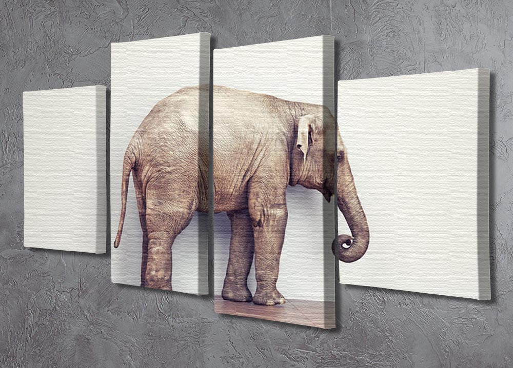 An elephant calm in the room near white wall. Creative concept 4 Split Panel Canvas - Canvas Art Rocks - 2