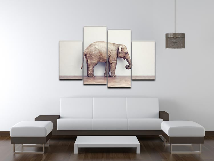 An elephant calm in the room near white wall. Creative concept 4 Split Panel Canvas - Canvas Art Rocks - 3
