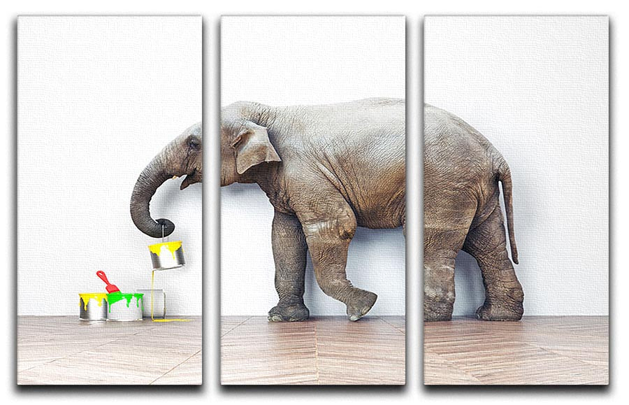 An elephant with paint cans 3 Split Panel Canvas Print - Canvas Art Rocks - 1